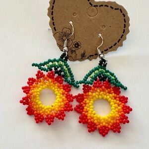 Sunflower Dangling Small Beads Summer Earrings Brand New